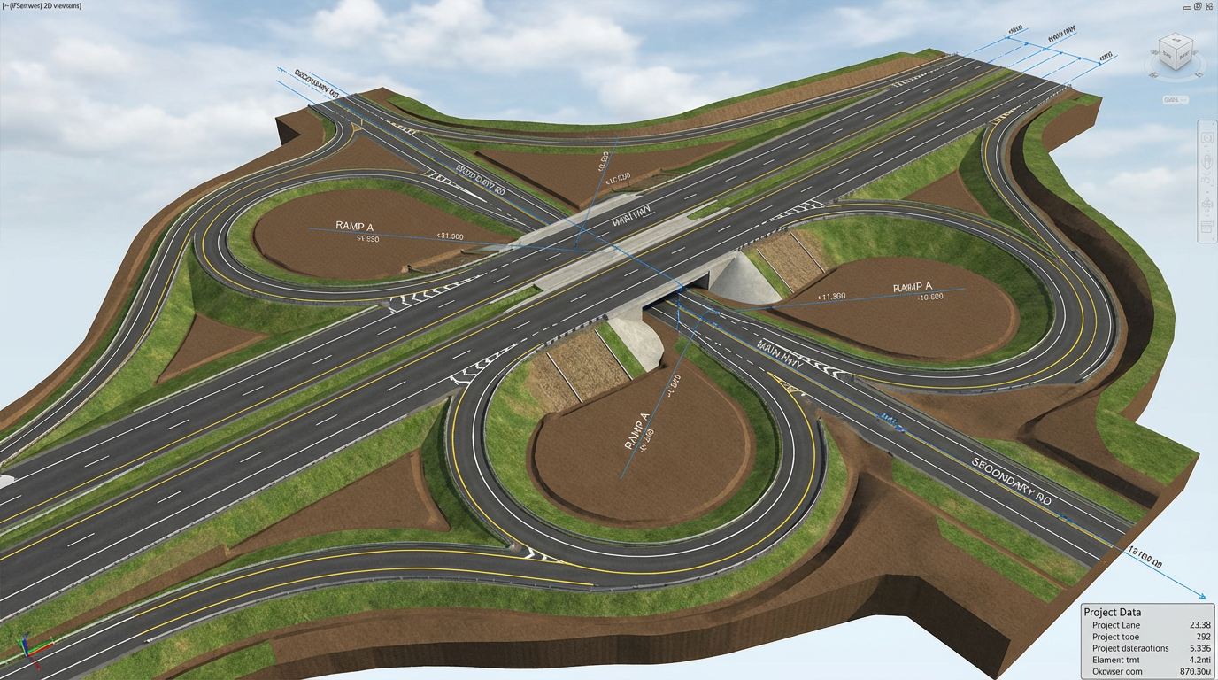 Projeto de acesso rodoviário em 3D - Modelagem BIM Civil 3D